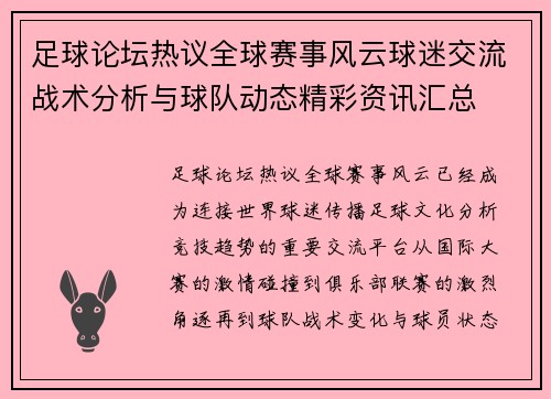 足球论坛热议全球赛事风云球迷交流战术分析与球队动态精彩资讯汇总 足球论坛热议全球赛事风云球迷交流战术分析与球队动态精彩资讯汇总